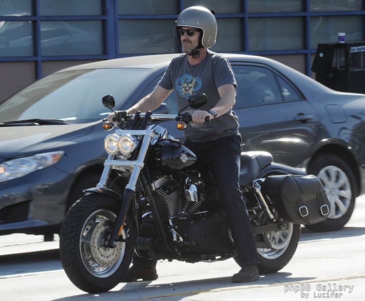 Hugh Laurie - Riding his Harley Davidson along the Sunset Boulevard - March 2012