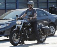 Hugh Laurie - Riding his Harley Davidson along the Sunset Boulevard - March 2012