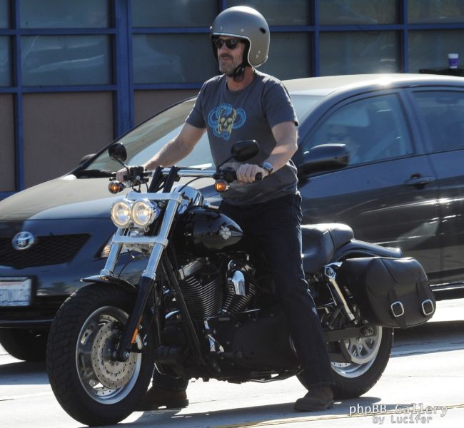 Hugh Laurie - Riding his Harley Davidson along the Sunset Boulevard - March 2012