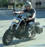 Hugh Laurie - Riding his Harley Davidson along the Sunset Boulevard - March 2012
