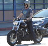 Hugh Laurie - Riding his Harley Davidson along the Sunset Boulevard - March 2012