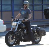 Hugh Laurie - Riding his Harley Davidson along the Sunset Boulevard - March 2012