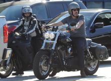 Hugh Laurie - Riding his Harley Davidson along the Sunset Boulevard - March 2012