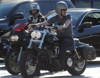 Hugh Laurie - Riding his Harley Davidson along the Sunset Boulevard - March 2012