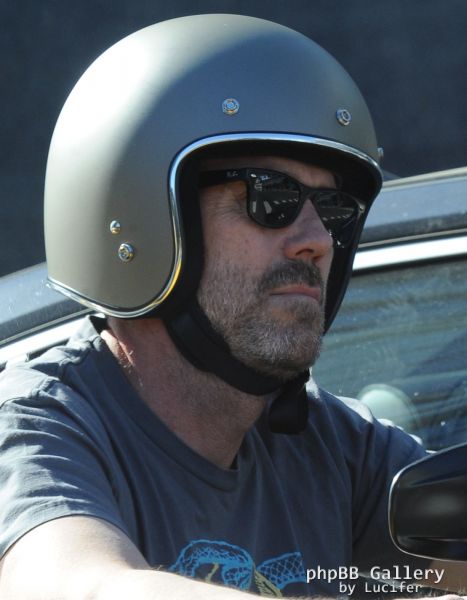 Hugh Laurie - Riding his Harley Davidson along the Sunset Boulevard - March 2012
