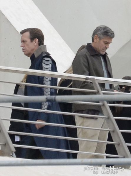 Hugh Laurie & George Clooney at the set of Tomorrowland, January 21st 2014