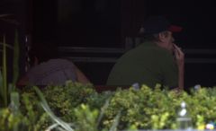 Hugh Laurie & Jo Green outside a Hotel in Perth April 2014