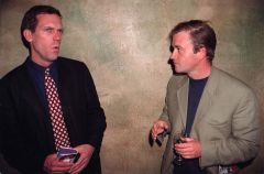 Hugh Laurie and Harry Enfield - Ben Elton Party for his play 'Popcorn' 1997