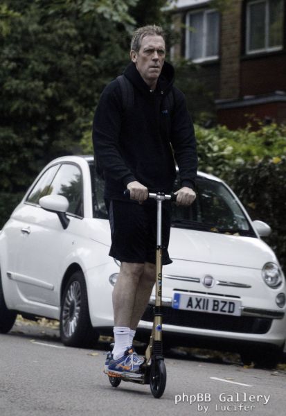 Hugh Laurie on his scooter seen in London Hampstead Oct 9 2017