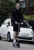 Hugh Laurie on his scooter seen in London Hampstead Oct 9 2017
