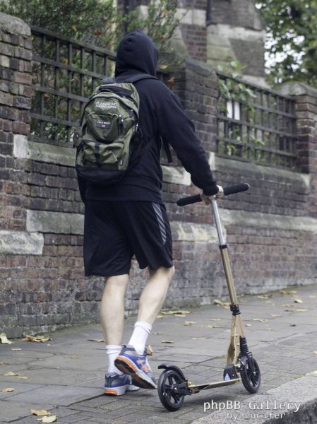 Hugh Laurie on his scooter seen in London Hampstead Oct 9 2017