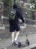 Hugh Laurie on his scooter seen in London Hampstead Oct 9 2017
