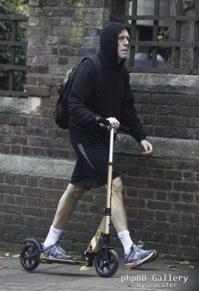 Hugh Laurie on his scooter seen in London Hampstead Oct 9 2017