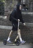 Hugh Laurie on his scooter seen in London Hampstead Oct 9 2017