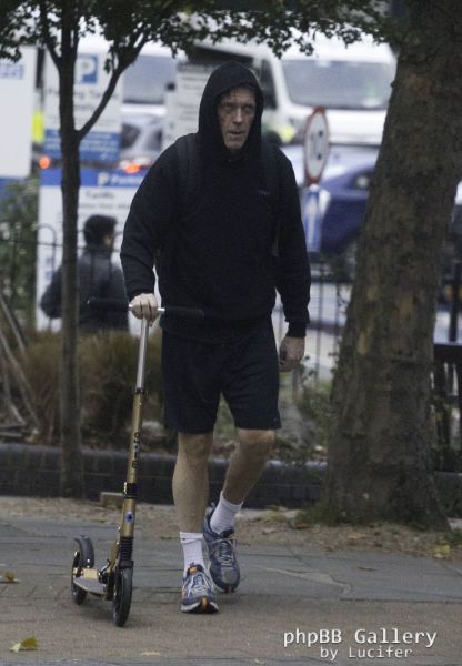 Hugh Laurie on his scooter seen in London Hampstead Oct 9 2017