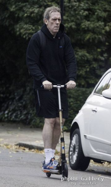 Hugh Laurie on his scooter seen in London Hampstead Oct 9 2017