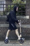 Hugh Laurie on his scooter seen in London Hampstead Oct 9 2017